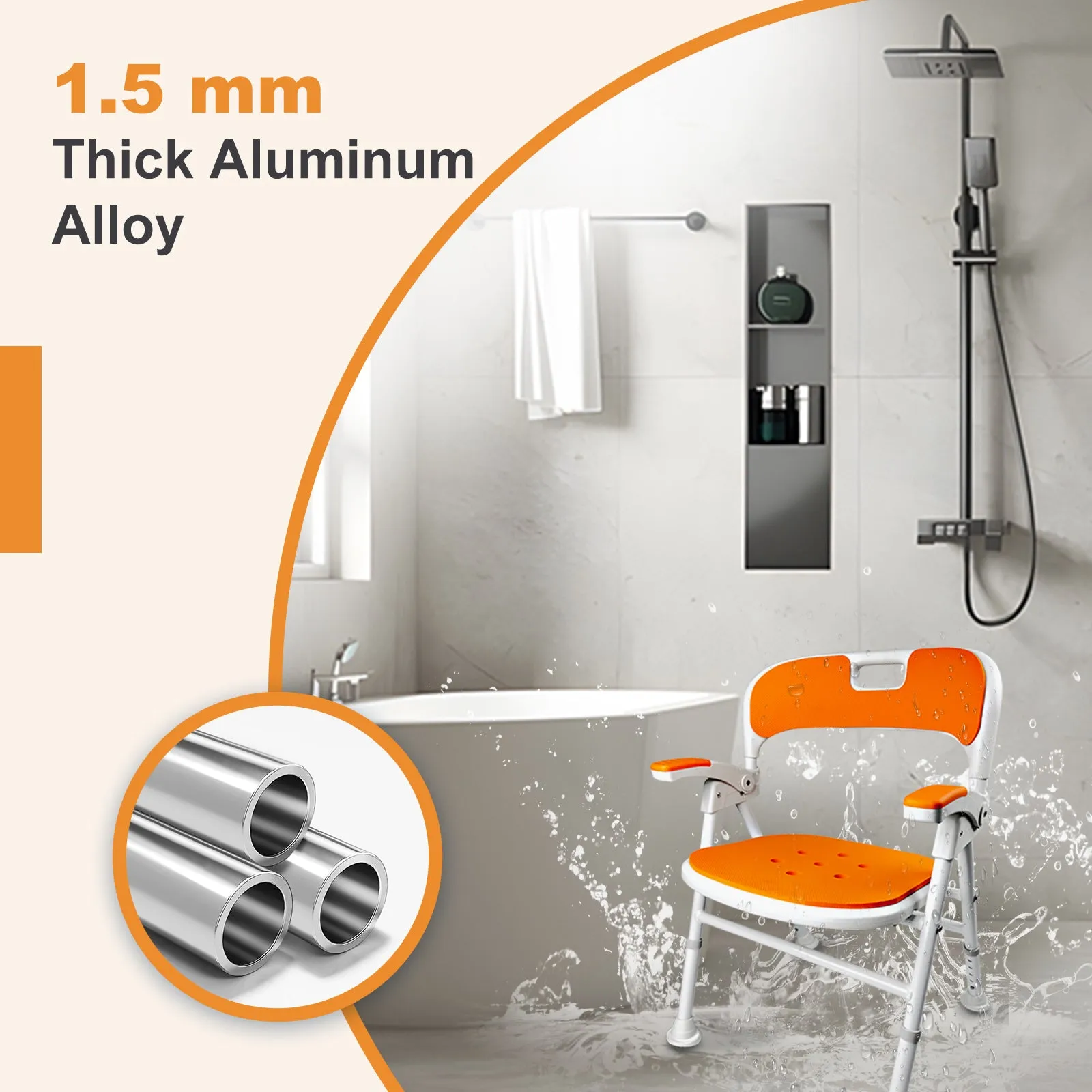 Instant-Fold Shower Chair w/ Adjustable Height & EVA Cushion