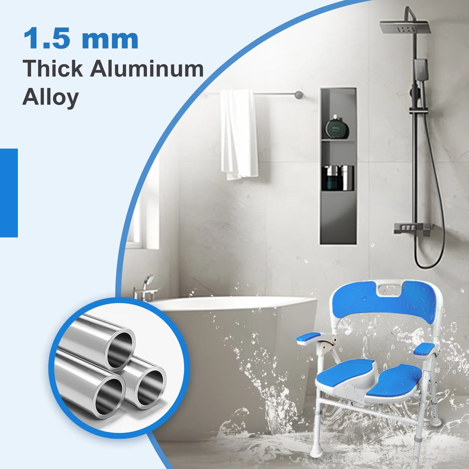 Instant-Fold Shower Chair w/ Adjustable Height & EVA Cushion