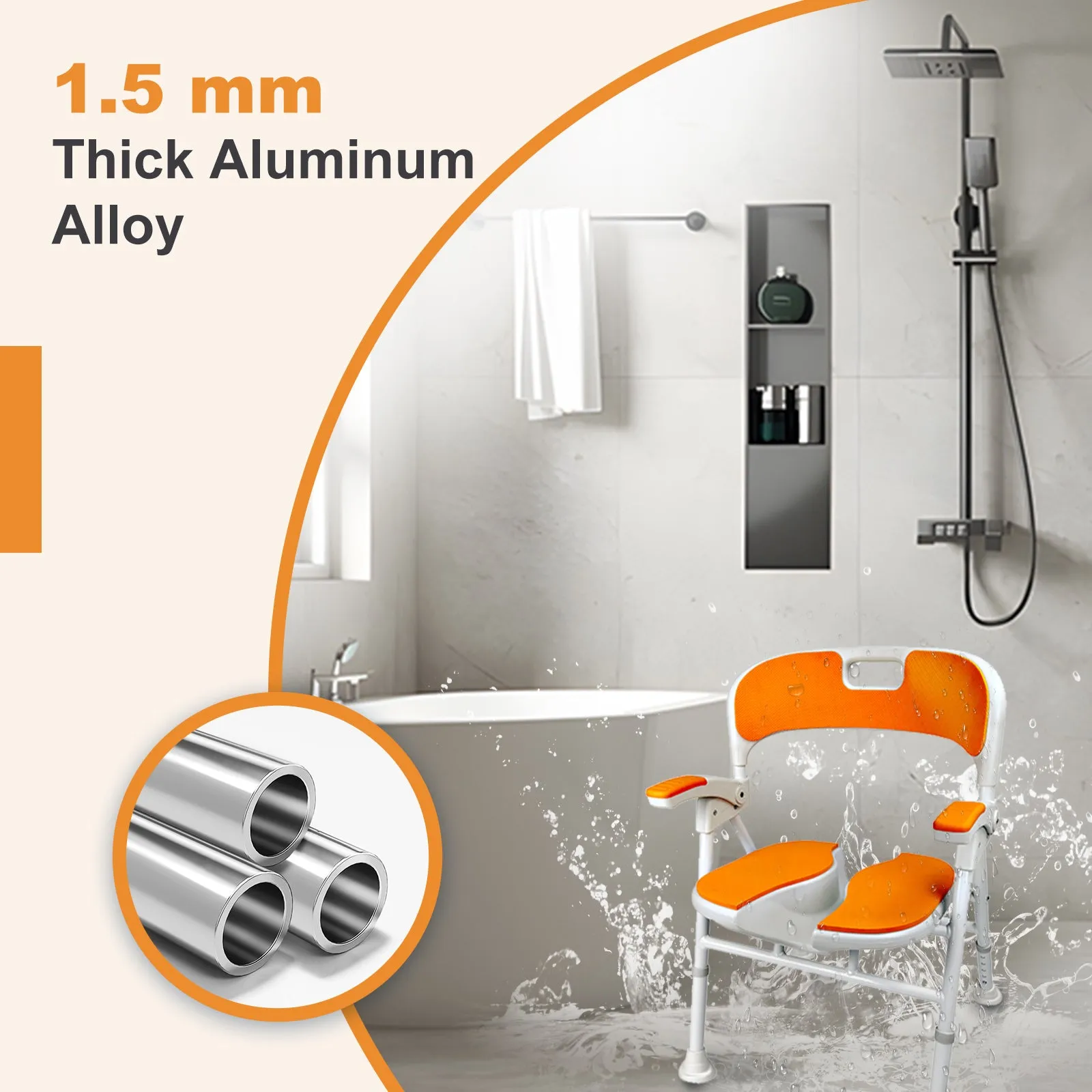 Instant-Fold Shower Chair w/ Adjustable Height & EVA Cushion