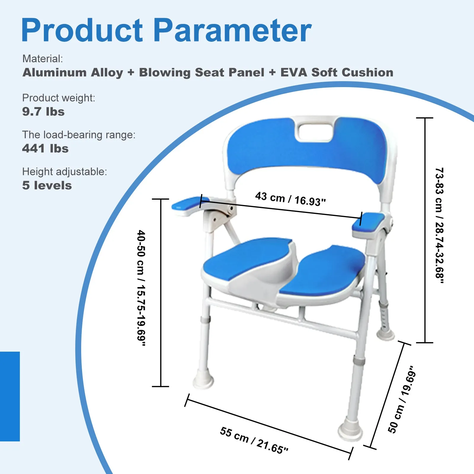 Instant-Fold Shower Chair w/ Adjustable Height & EVA Cushion