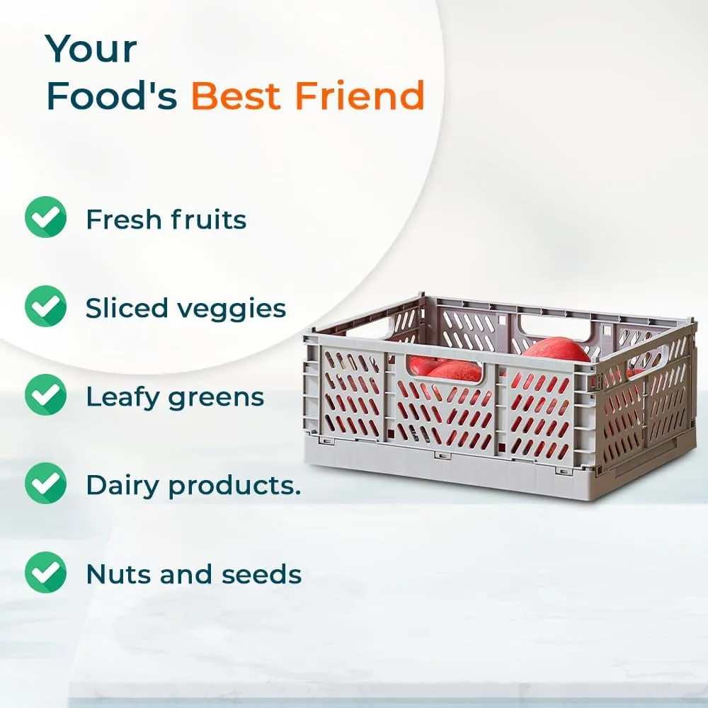 Kuber Industries Large Refrigerator Storage Crisper/Fridge Container without Lid-Pack of 2 (Grey)