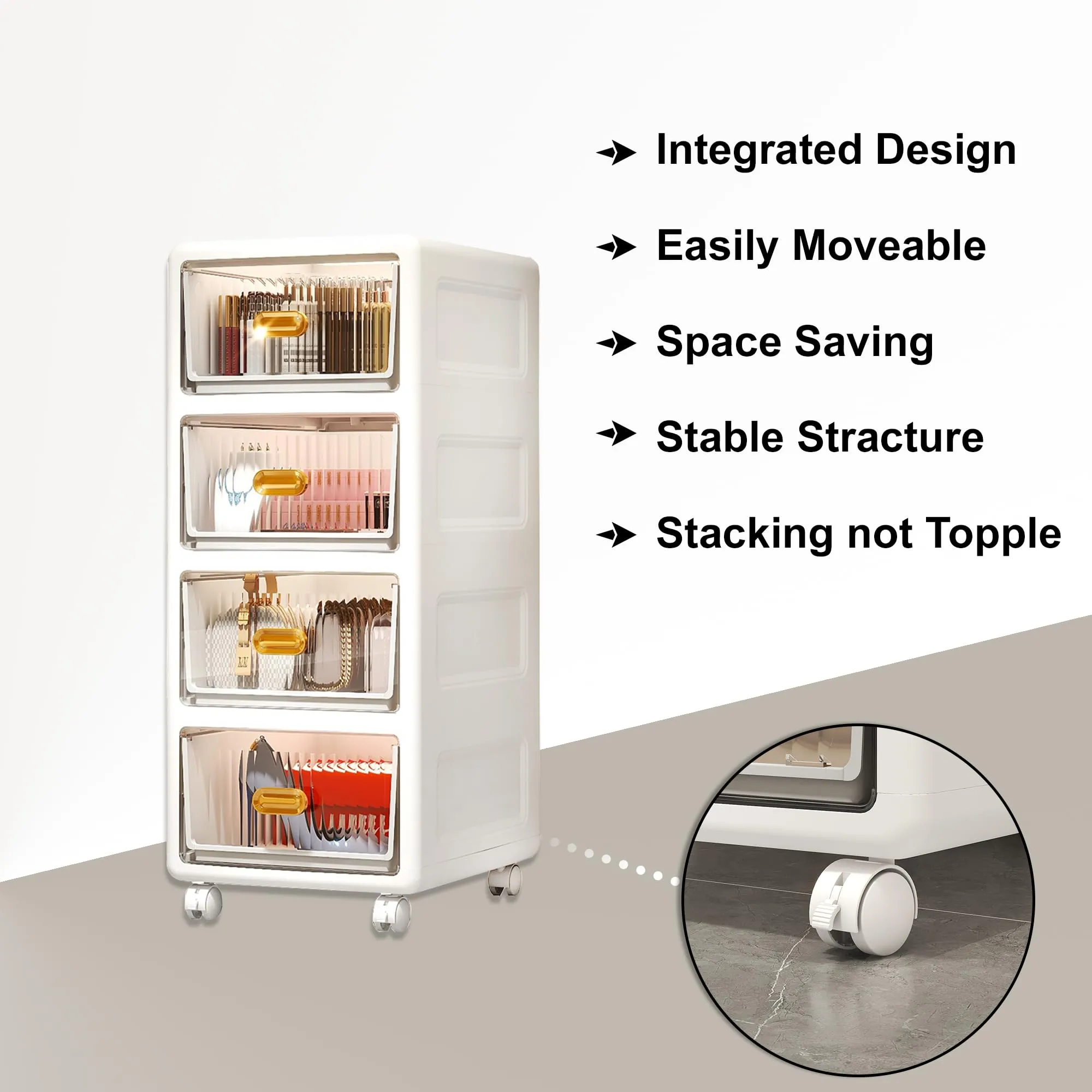 Kuber Industries (Set of 2) Single Door Cupboard for Clothes with 360 Degree Wheels - Thin Plastic Almirah for Baby Items, Kids Toys, Storage - White