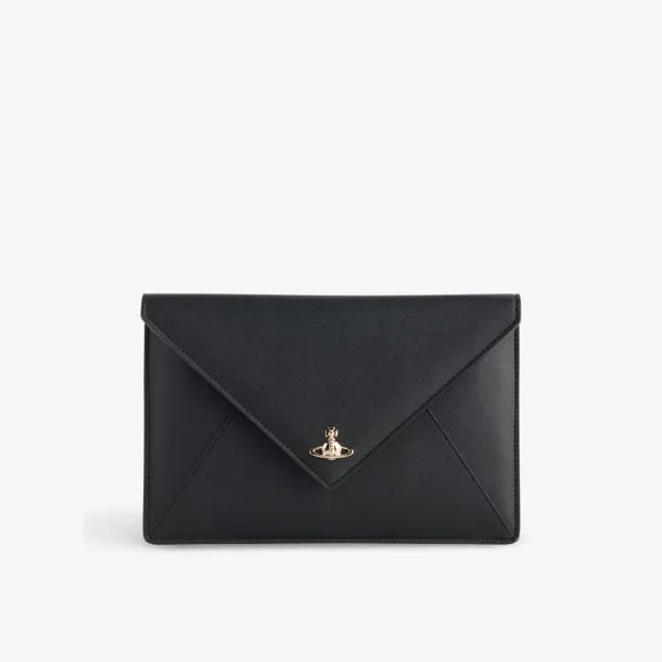 Leather envelope clutch with Vivienne Westwood logo plaque, black