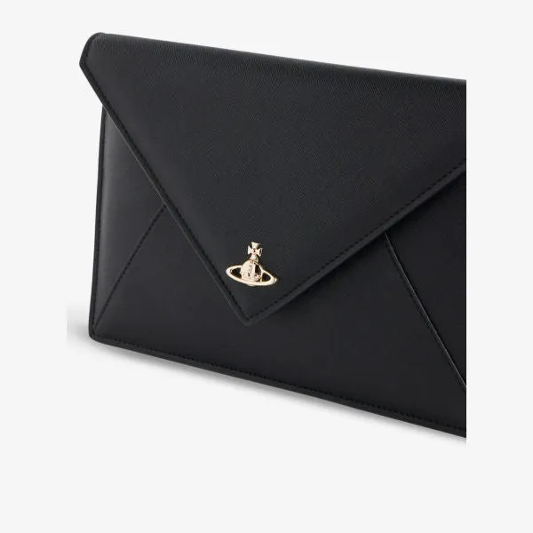 Leather envelope clutch with Vivienne Westwood logo plaque, black