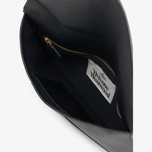Leather envelope clutch with Vivienne Westwood logo plaque, black