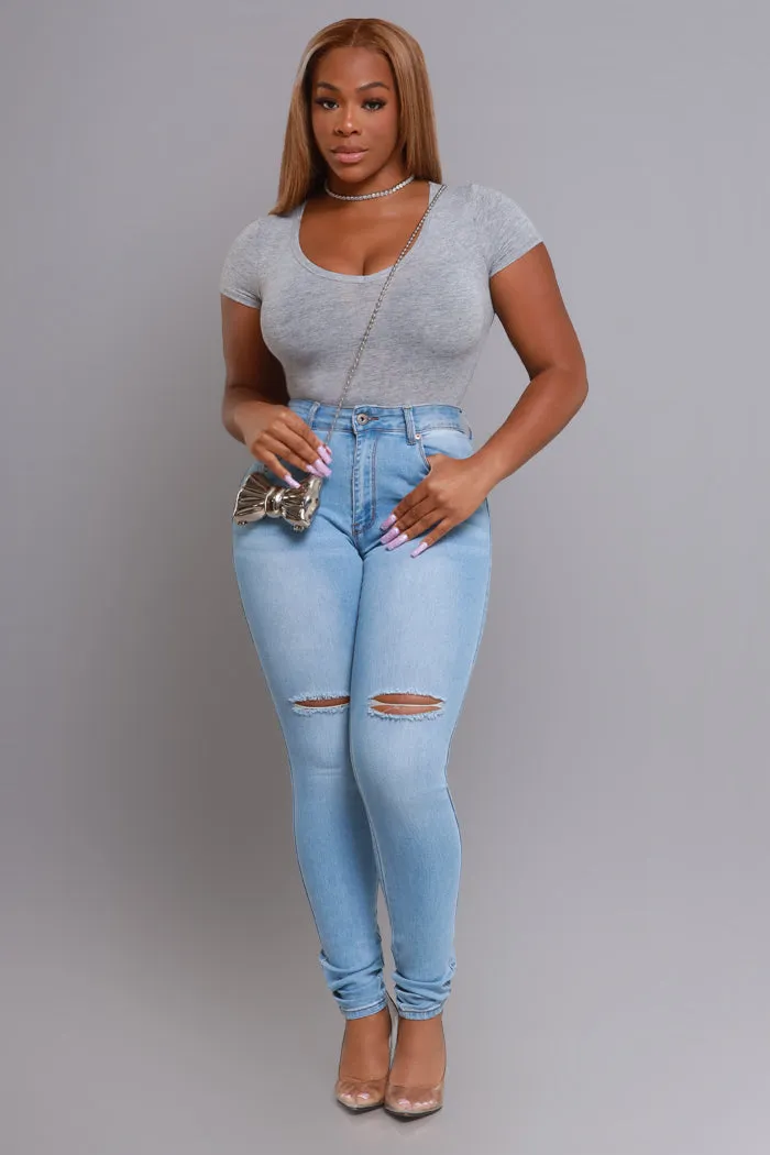 Must Have Basic Bodysuit - Grey V-Neck