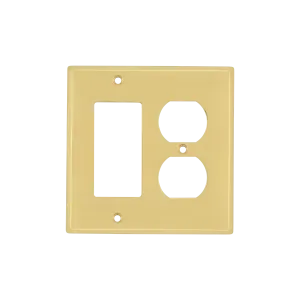 New York Switch Plate with Rocker and Outlet in Polished Brass