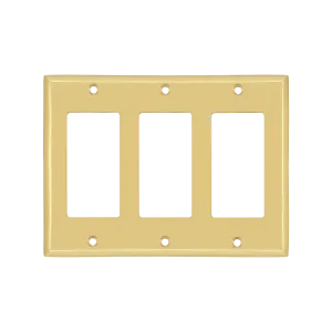 New York Switch Plate with Triple Rocker in Unlacquered Brass