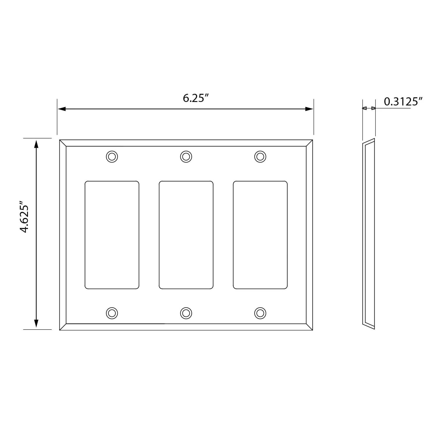 New York Switch Plate with Triple Rocker in Unlacquered Brass