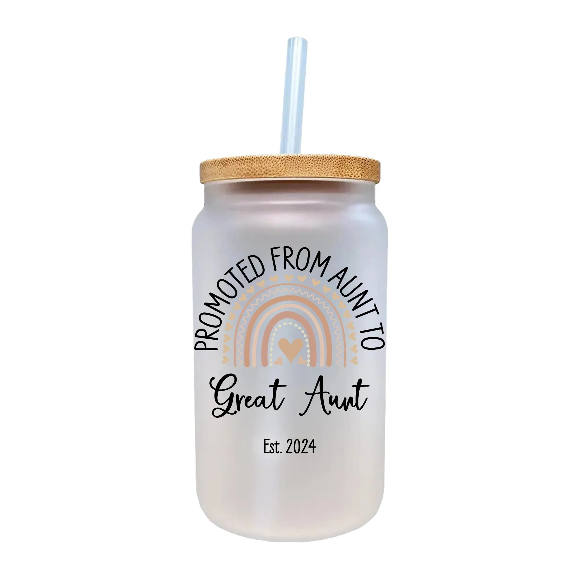 Promoted From Aunt To Great Aunt EST Year 2024 Frosted Can Glass Birthday Gift For Auntie Coffee Cup New Auntie Gift Cup (GAG1001)