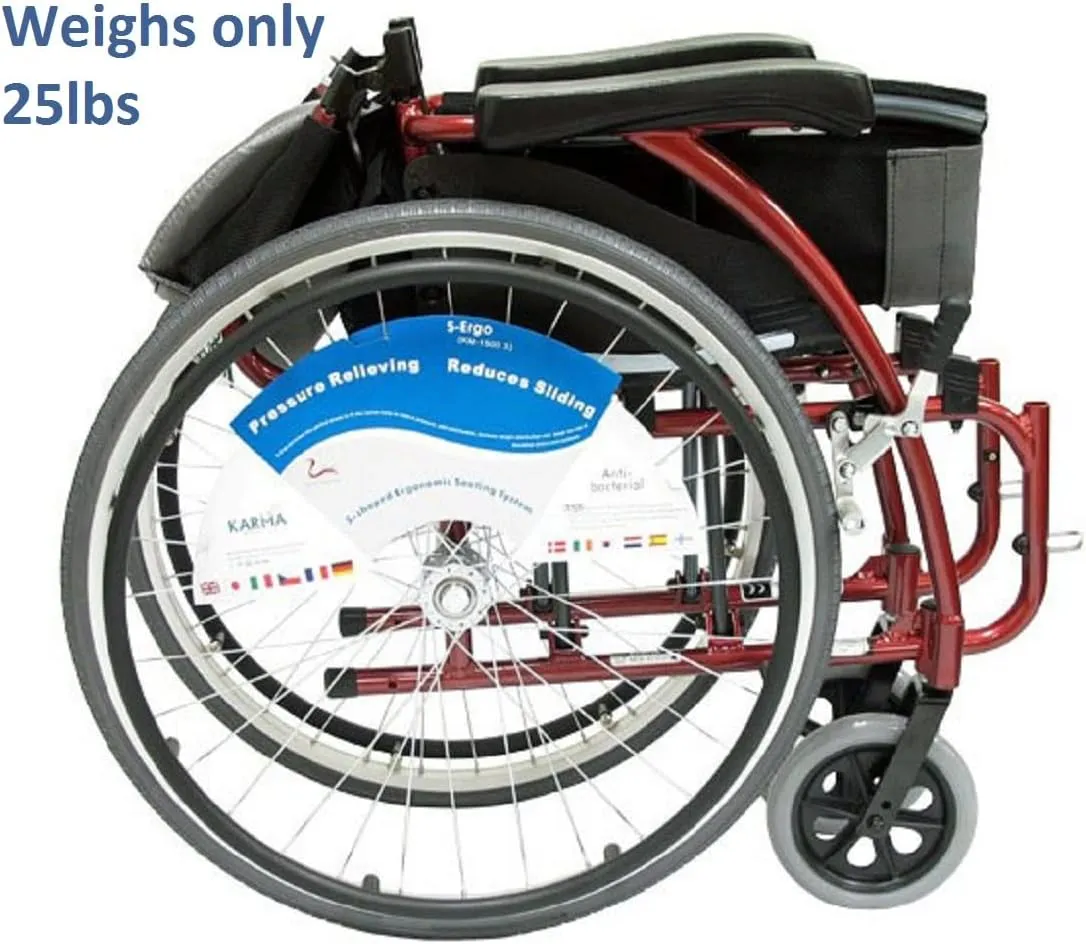 Red Ultra-Light Ergonomic Wheelchair | Only 25 lbs | With Removable Footrest