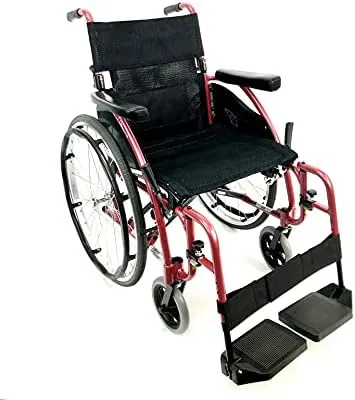 Red Ultra-Light Ergonomic Wheelchair | Only 25 lbs | With Removable Footrest