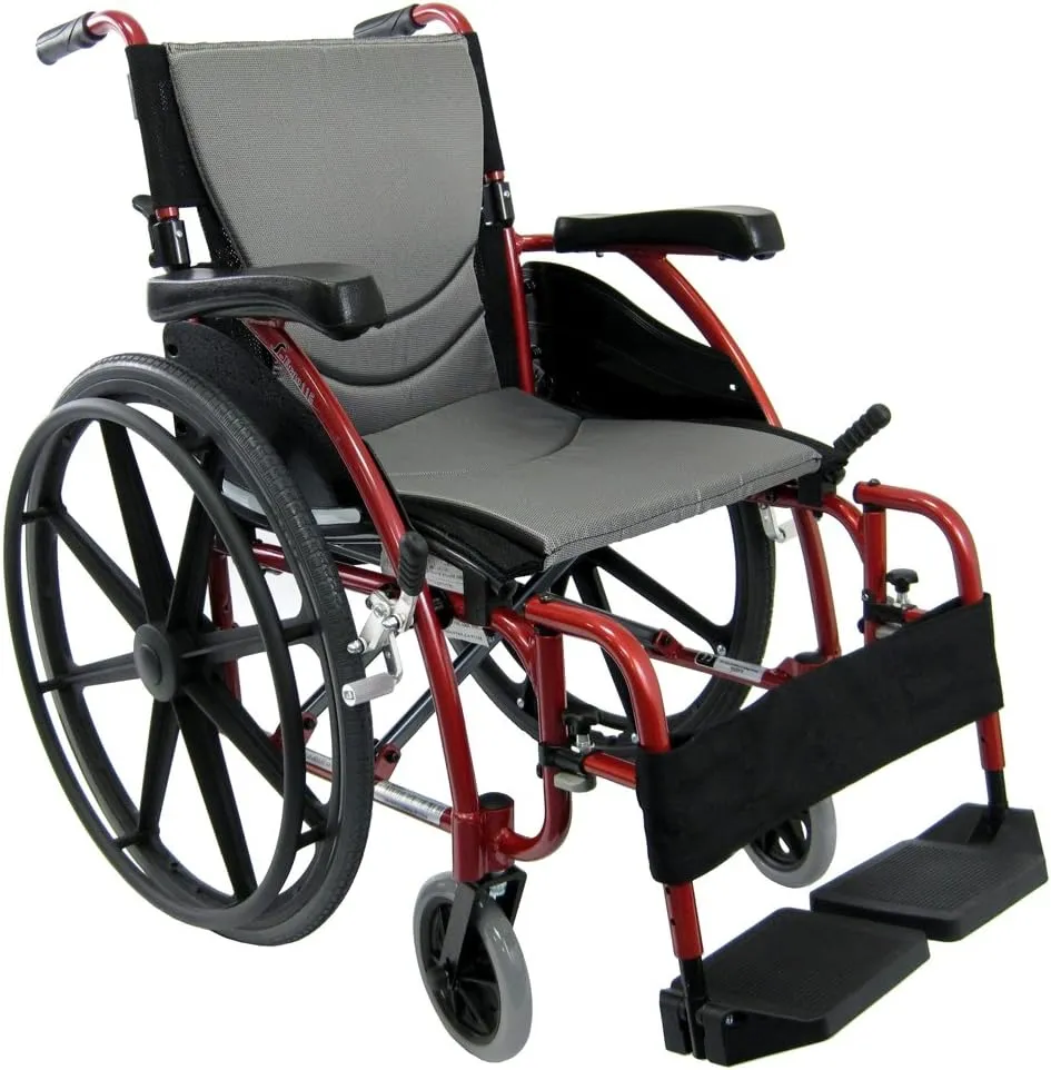 Red Ultra-Light Ergonomic Wheelchair | Only 25 lbs | With Removable Footrest