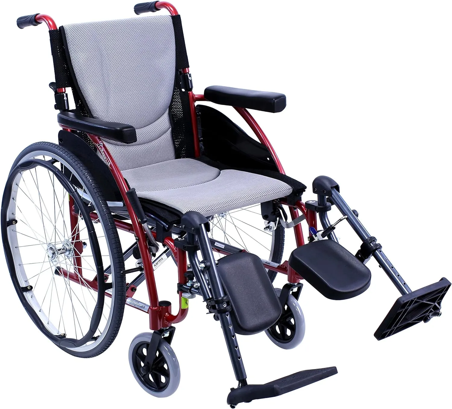 Red Ultra-Light Ergonomic Wheelchair | Only 25 lbs | With Removable Footrest