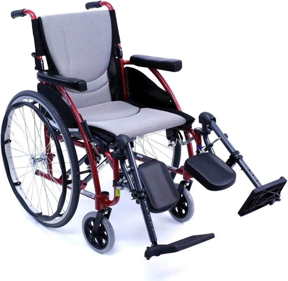 Red Ultra-Light Ergonomic Wheelchair | Only 25 lbs | With Removable Footrest