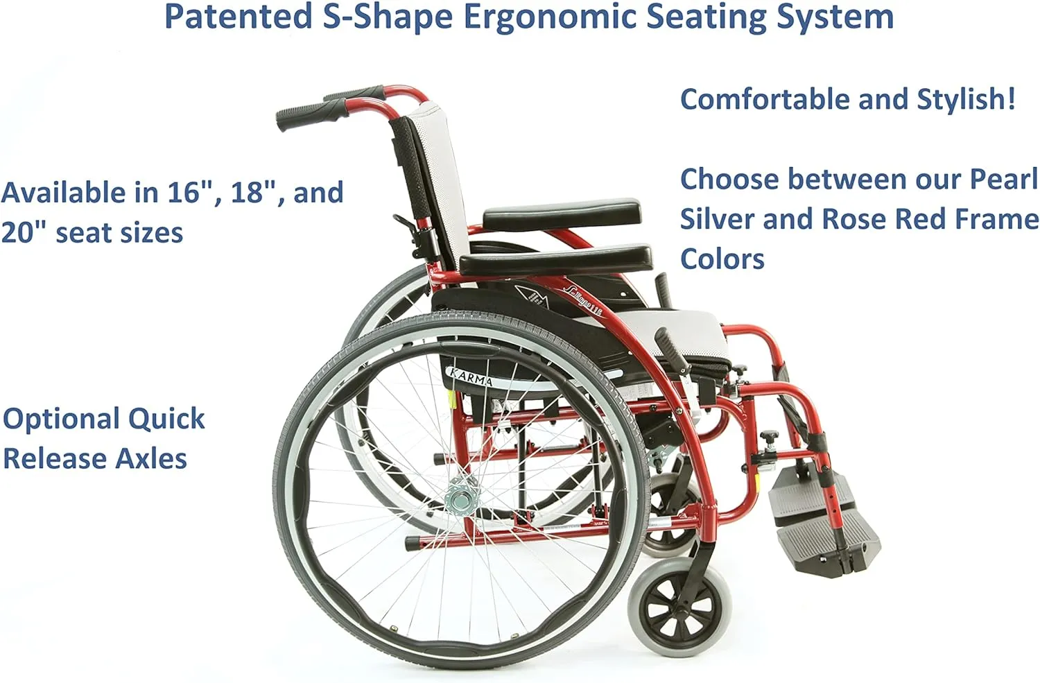 Red Ultra-Light Ergonomic Wheelchair | Only 25 lbs | With Removable Footrest