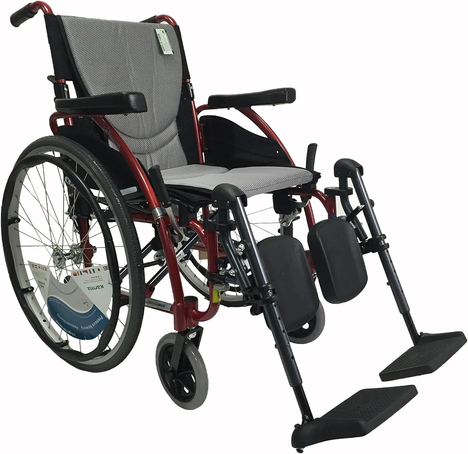 Red Ultra-Light Ergonomic Wheelchair | Only 25 lbs | With Removable Footrest