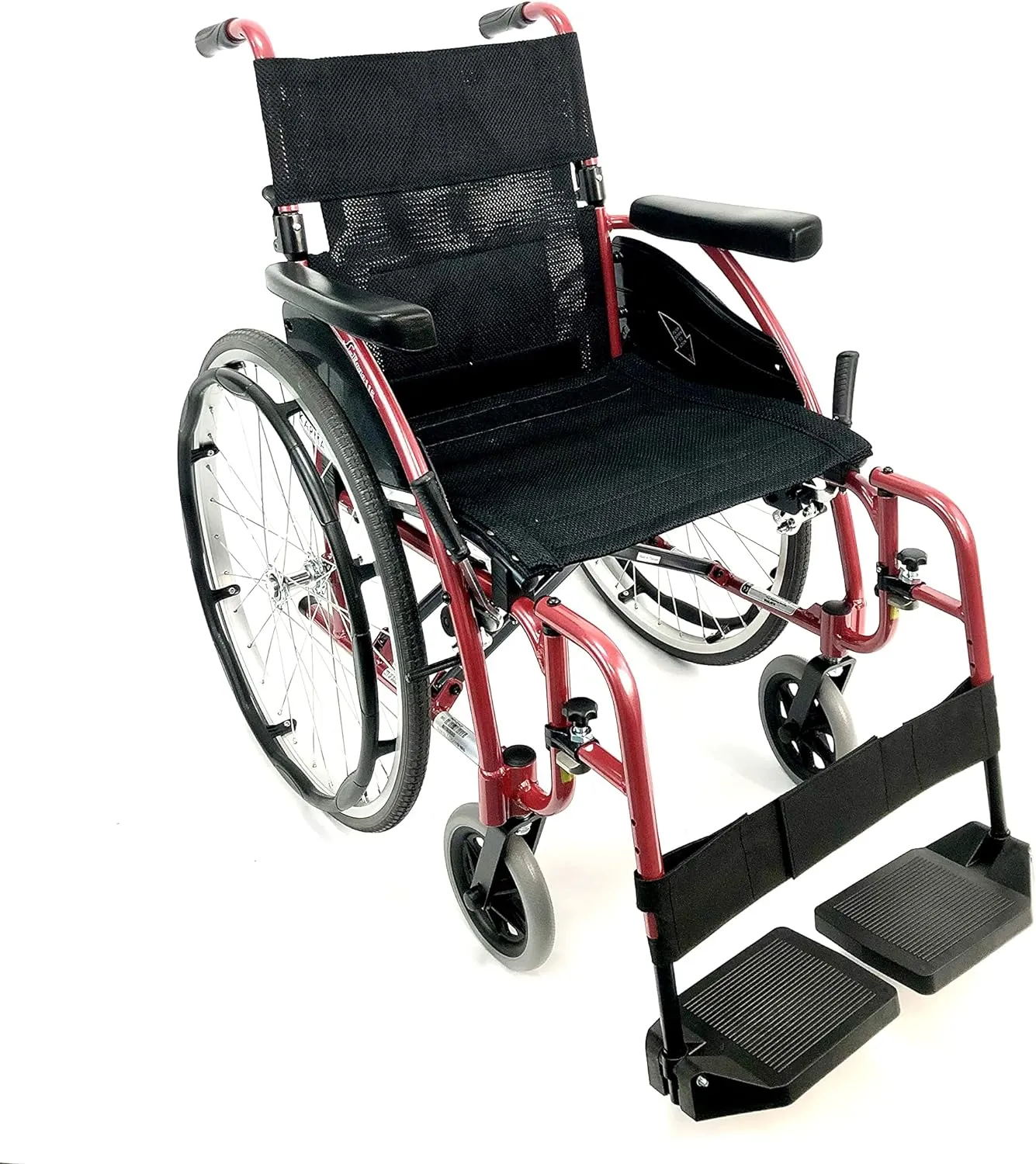 Red Ultra-Light Ergonomic Wheelchair | Only 25 lbs | With Removable Footrest
