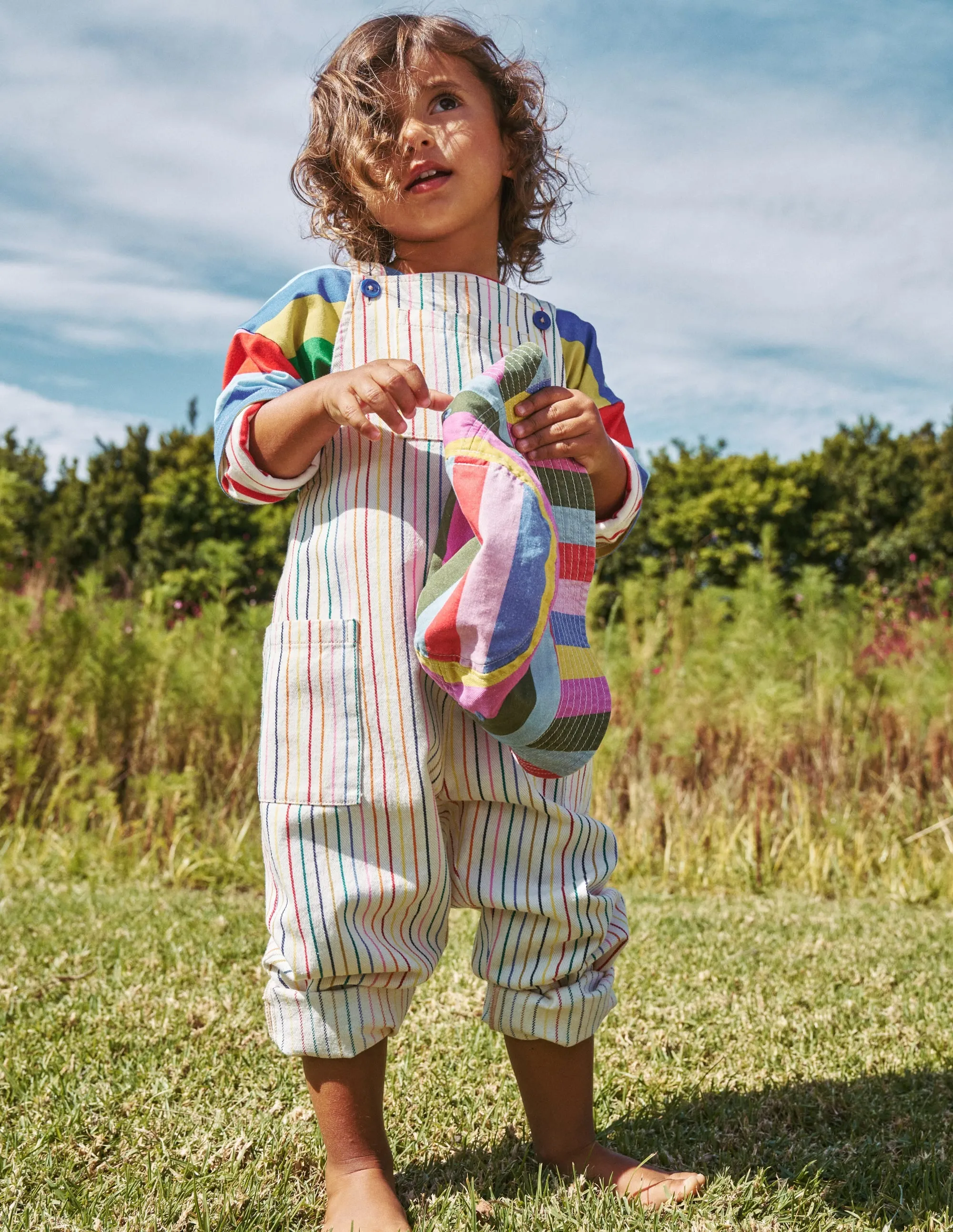 Relaxed Dungarees-Ivory Multi Stripe