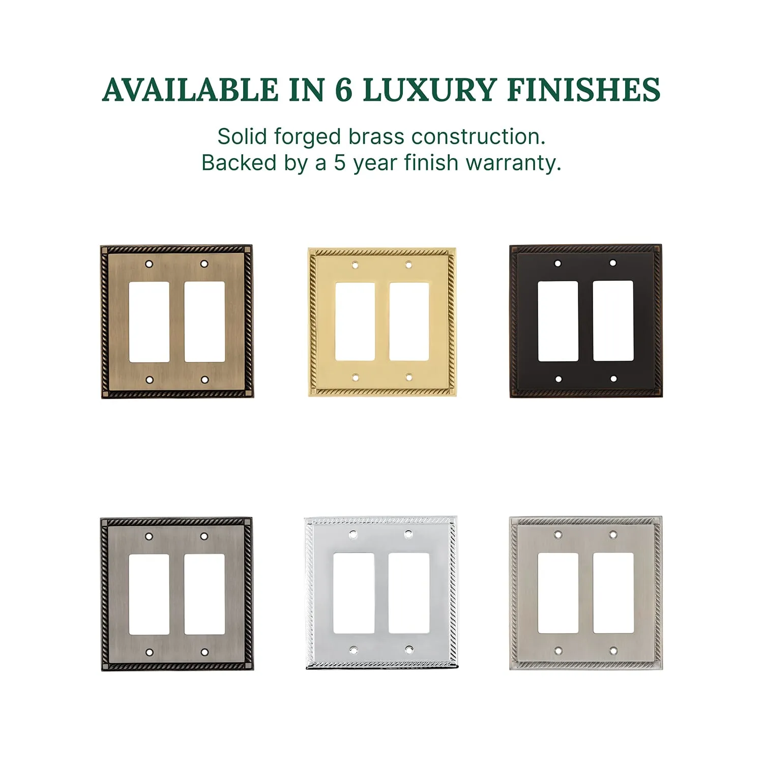 Rope Switch Plate with Double Rocker in Polished Brass