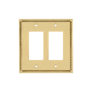 Rope Switch Plate with Double Rocker in Polished Brass
