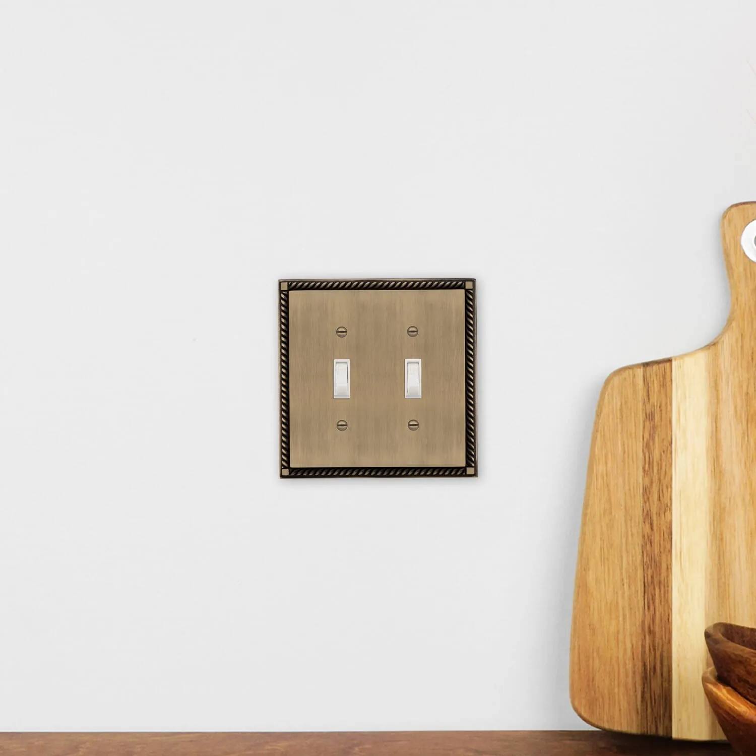 Rope Switch Plate with Double Toggle in Antique Brass