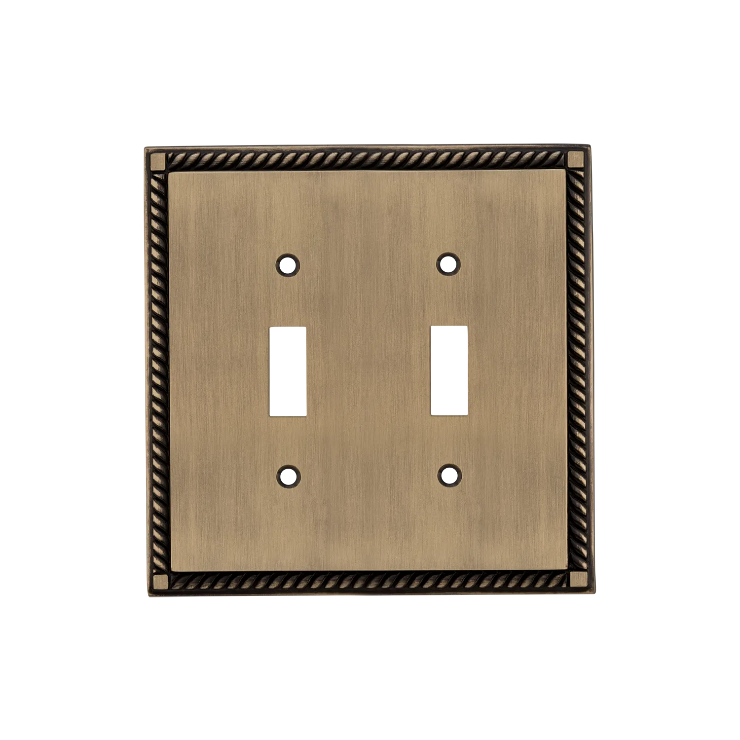 Rope Switch Plate with Double Toggle in Antique Brass