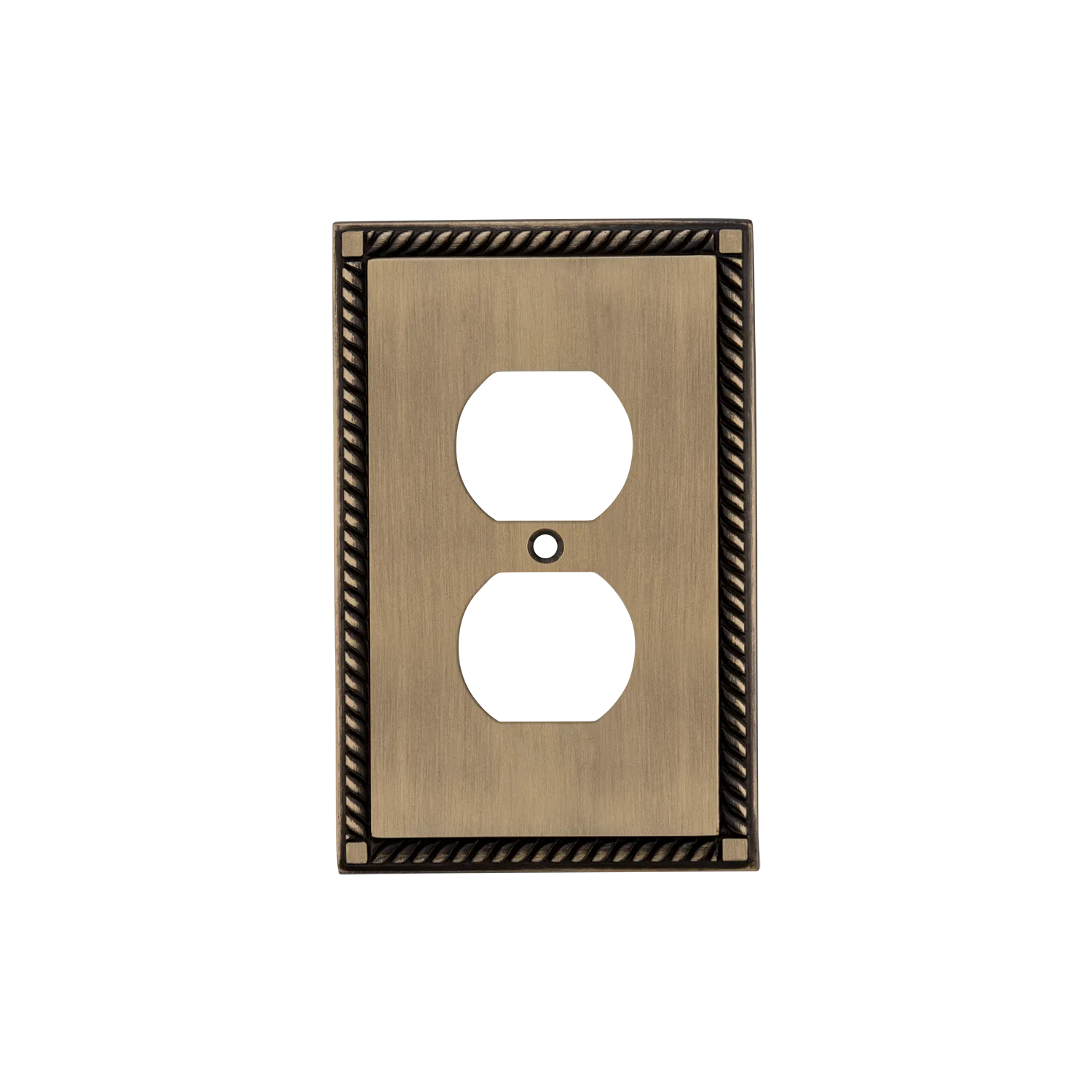 Rope Switch Plate with Outlet in Antique Brass