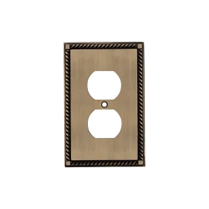 Rope Switch Plate with Outlet in Antique Brass