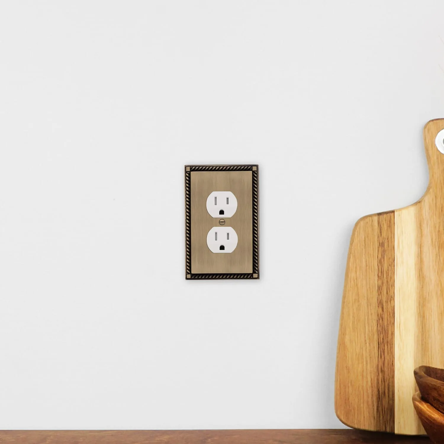 Rope Switch Plate with Outlet in Antique Brass