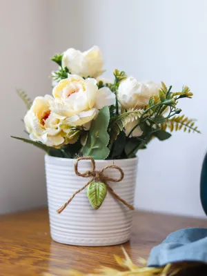 Stylish White Artificial Flower With Pot - 11 X 11 X 21Cm