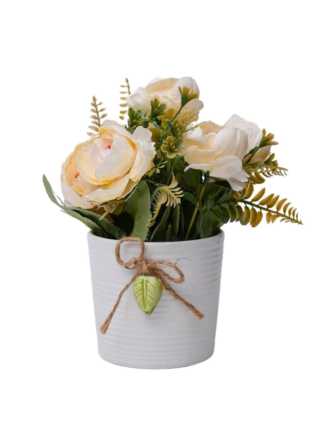 Stylish White Artificial Flower With Pot - 11 X 11 X 21Cm
