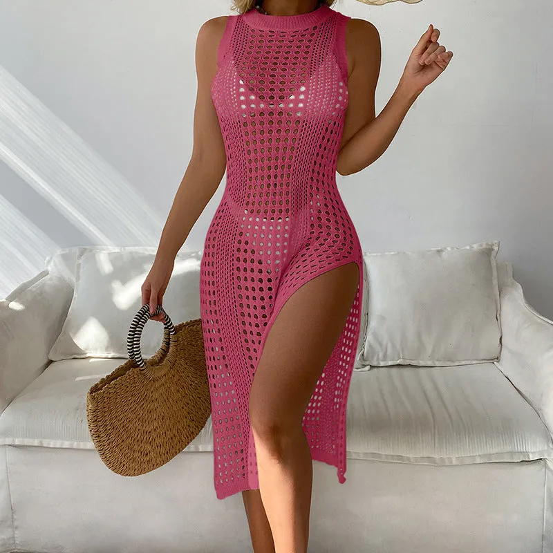 TastyHottie - Alluring Side Slit Crochet Cover-Up Dress