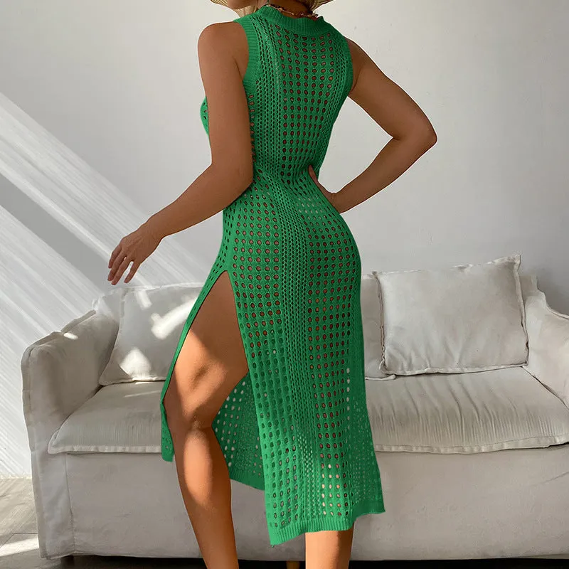 TastyHottie - Alluring Side Slit Crochet Cover-Up Dress