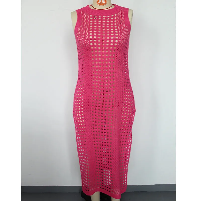 TastyHottie - Alluring Side Slit Crochet Cover-Up Dress