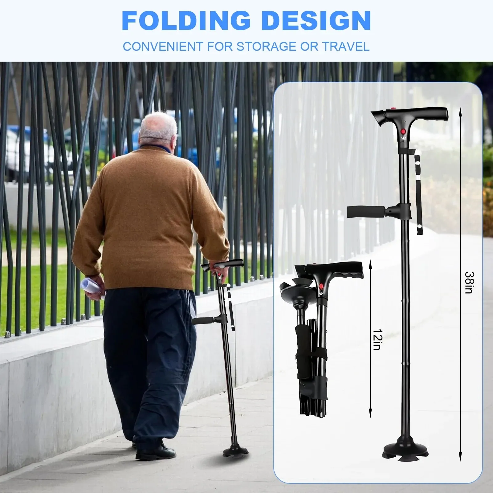 Walking Cane with LED Light Alarm
