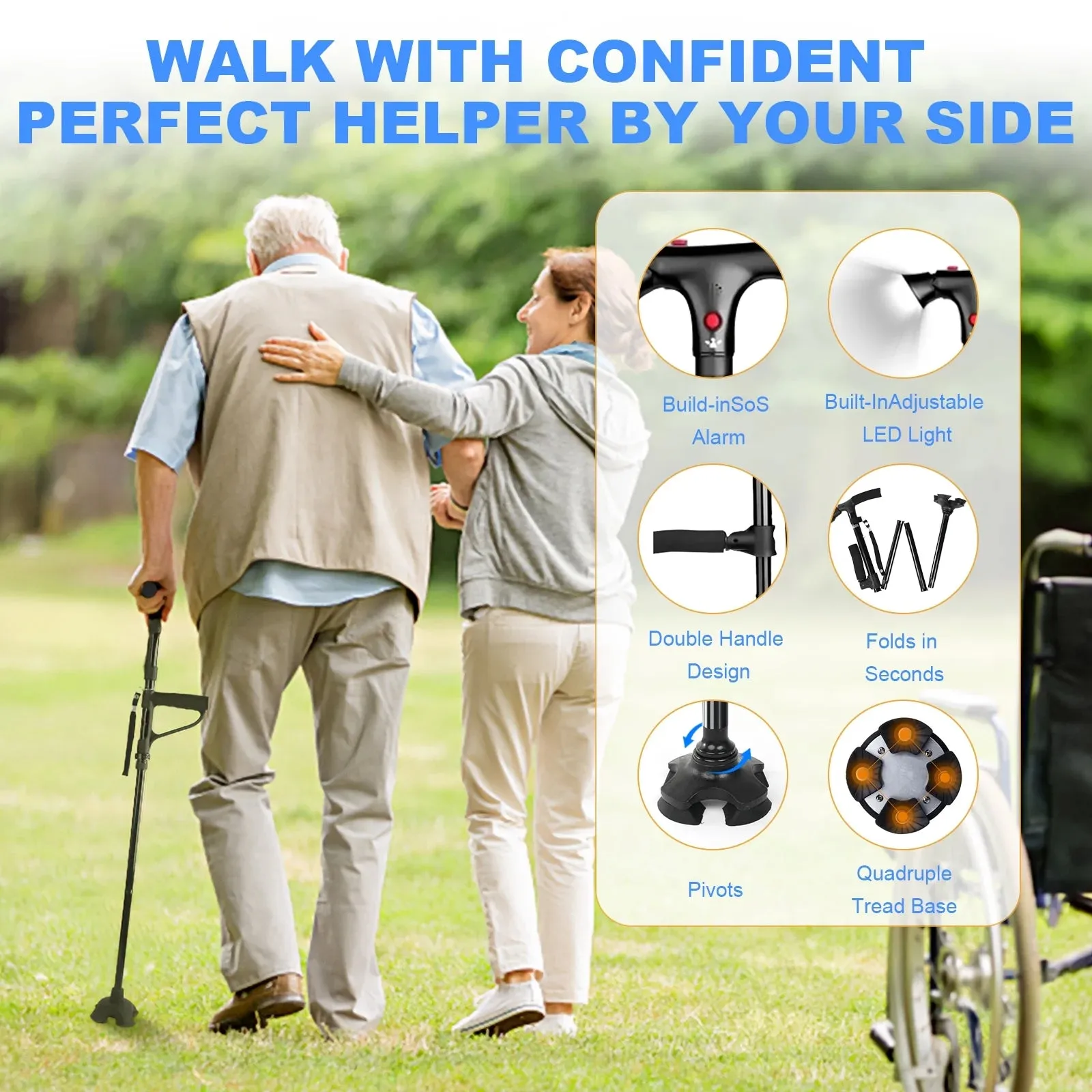 Walking Cane with LED Light Alarm
