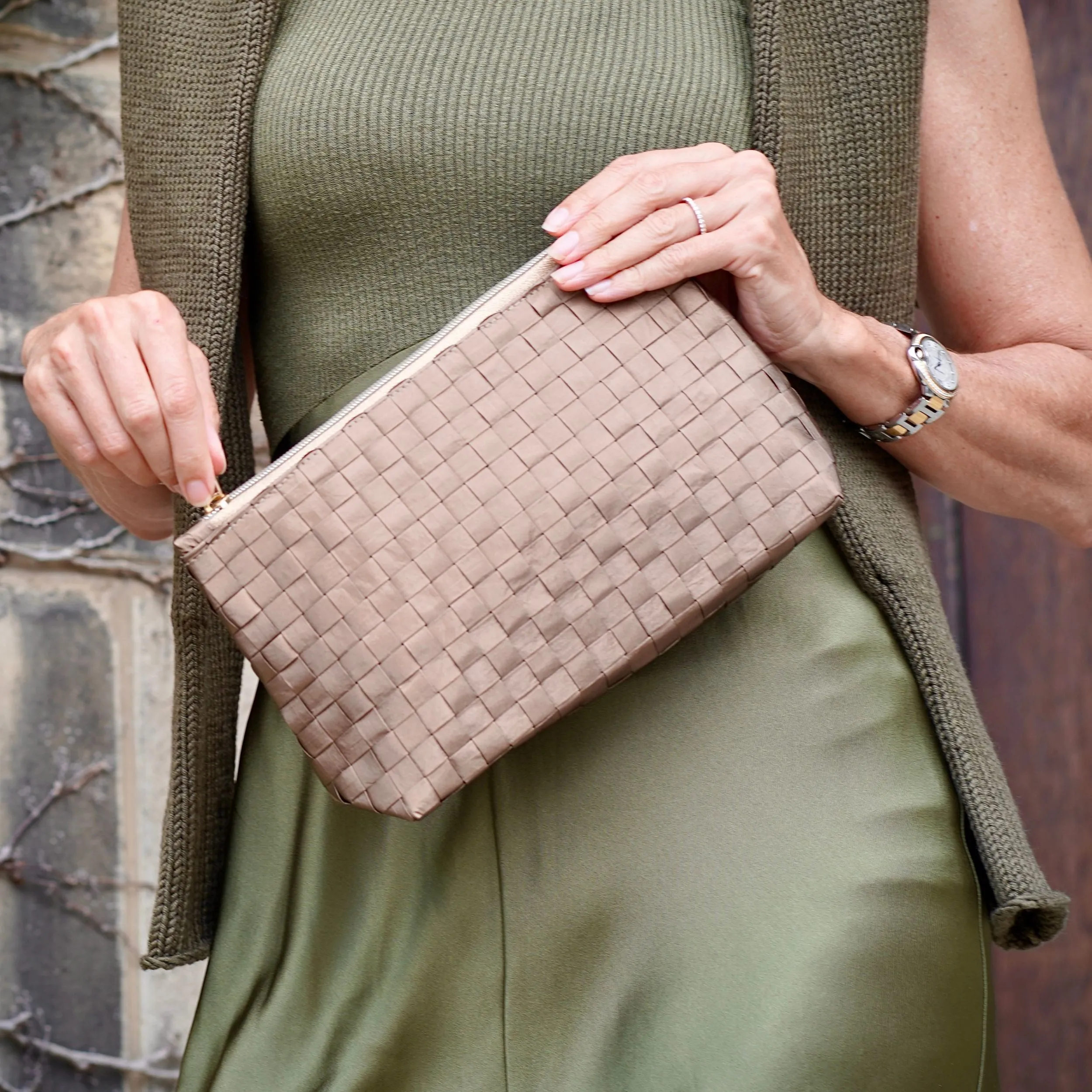 Woven Clutch to Purse - Golden Bronze